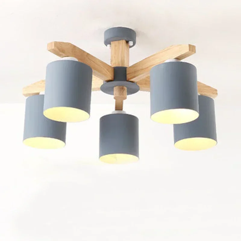

EWWrought E27 nordic iron & solid wood personality simple white & black & gray color chandelier for bedroom kitchen living room