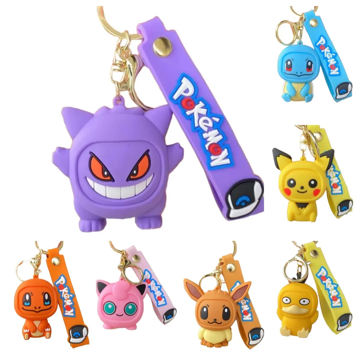 Pokemon Keychain Batch Pendant Pokemon Keyring Cute Pikachu Doll Bag Car Pendant for Birthday Kids Gift Toys Charm Bulk Gourd