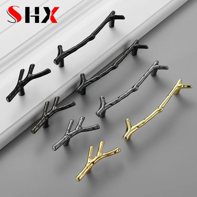 Fashion Tree Branch Furniture Handle 96mm 128mm Black Silver Bronze Kitchen Cabinet Handles Drawer Knobs Door Pulls Hardware