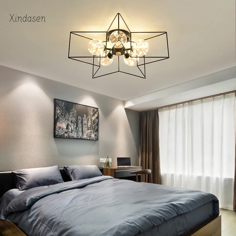 Modern Led Star Shape Ceiling Light For Kids Bedroom Study Kitchen Dining Room Chandelier Nordic Black Starry Ball Ceiling Lamp