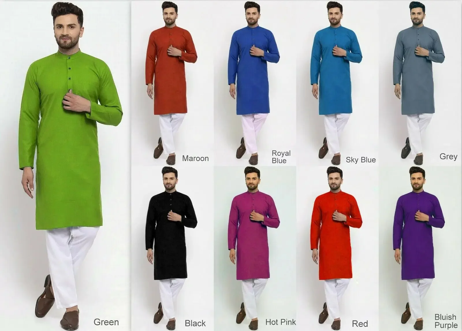 Mens Kurta Pajama Set Cotton Indian Ethnic Traditional Plain Dress Party Wear