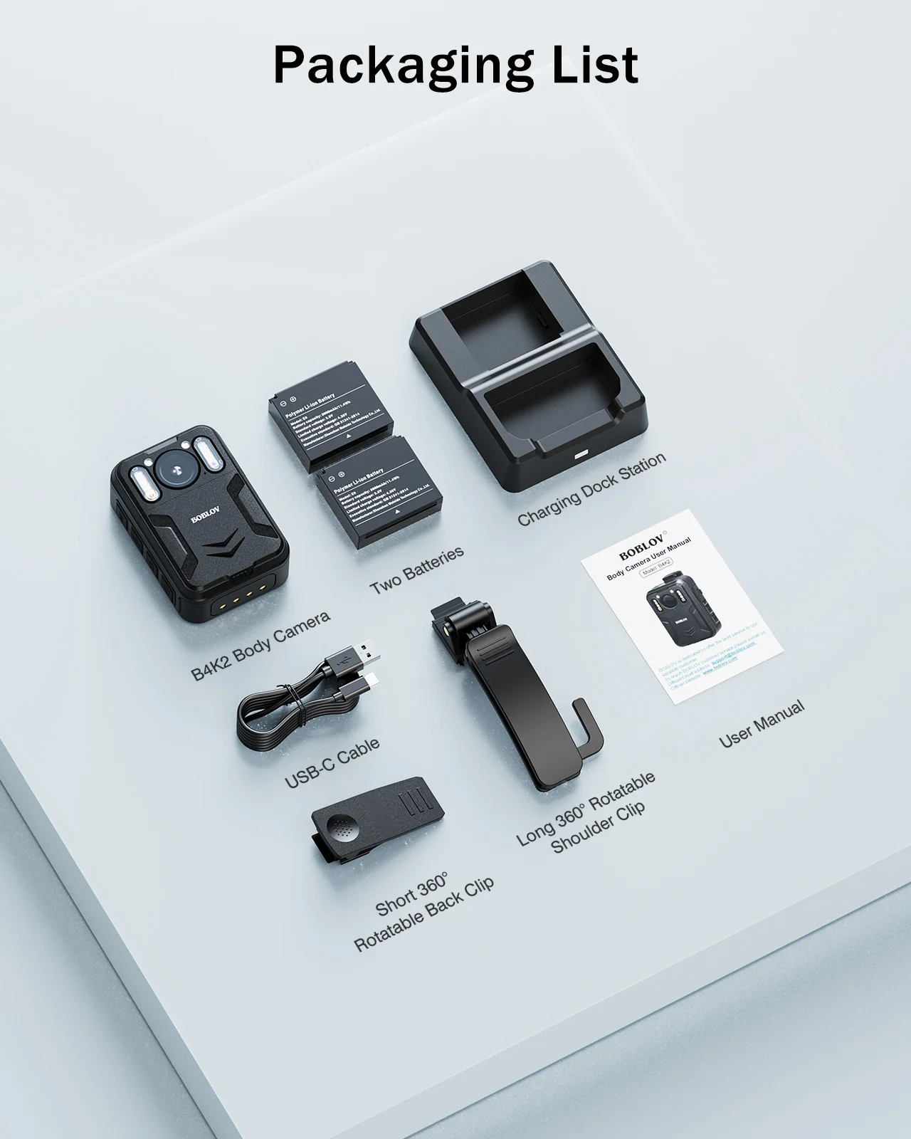 BOBLOV 4K Cámara corporal B4K2 2 uds baterías de 3000mAh 256GB cámara corporal grabadora de seguimiento GPS base de carga cámara de mensajería para exteriores