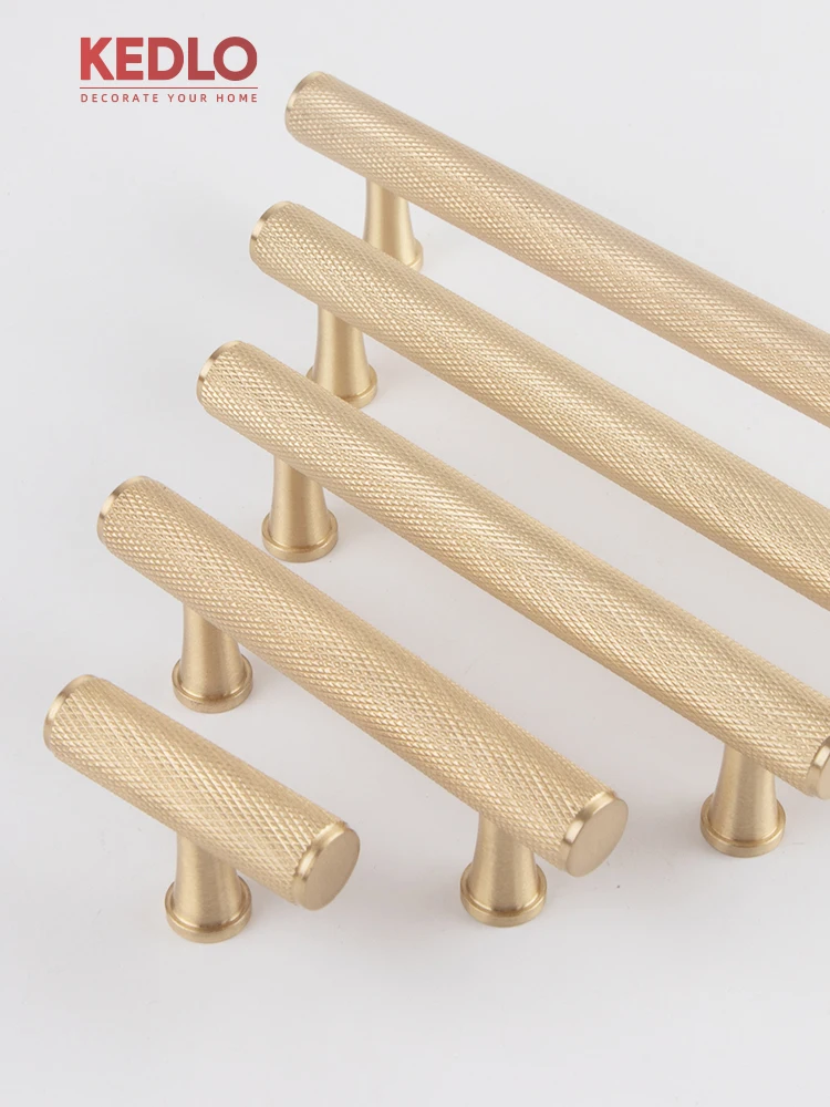 KEDLO Gerändelte Massivmessing-Griffe für europäische Luxus-Küchenschränke, 14 mm Durchmesser, Möbelgriff, Schubladenbeschlag, Knöpfe, T-Griff – Detail 4