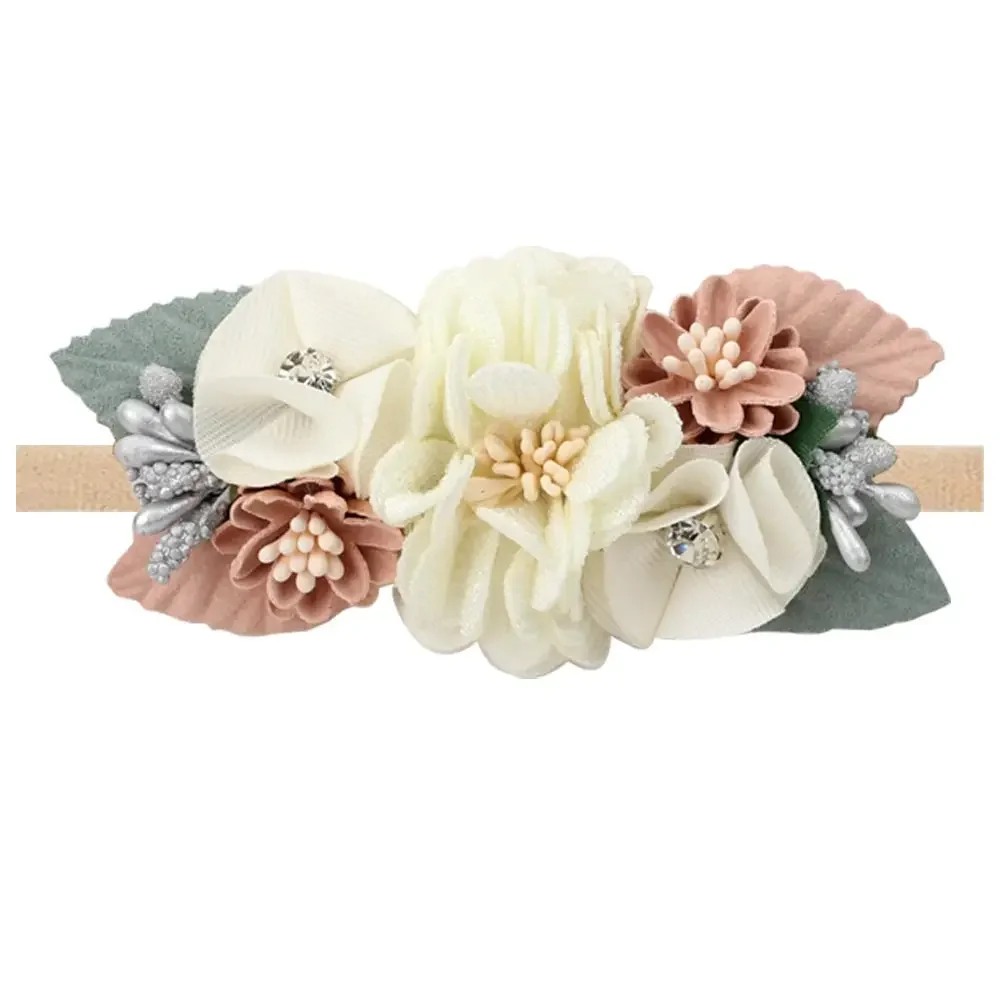 Girls Floral Headbands Hair Ties Newborn Baby Elastic Hairbands Princess Kids Pearl Flower Fresh Style Hair Accessories Headwear