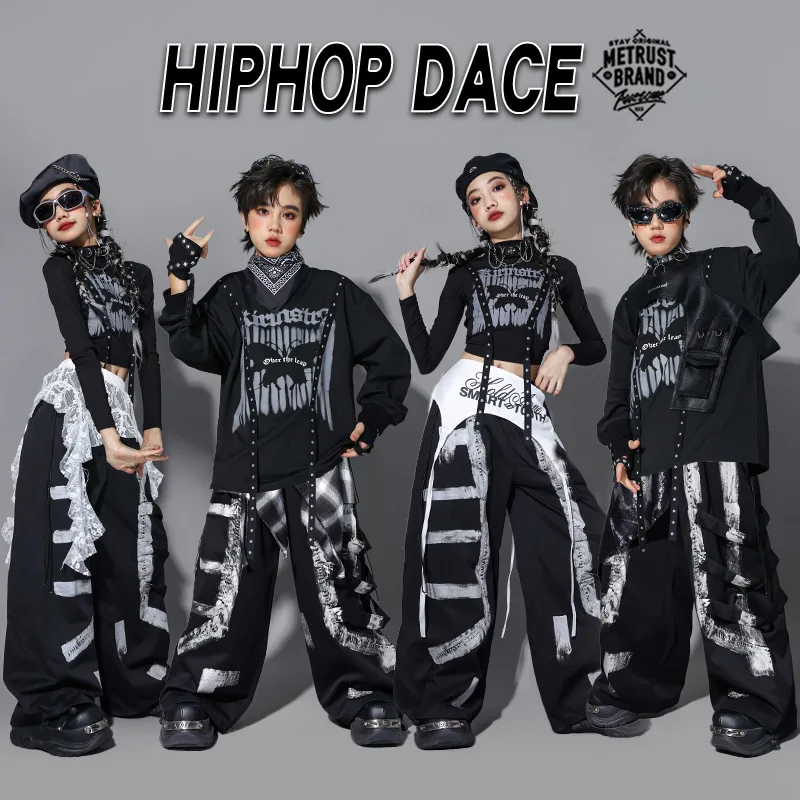 Hip Hop Boys Goth Cool T-shirt Vest Loose Graffiti Pants Girls K-pop Costume Child Streetwear Kids Jazz Street Dance Clothes Set