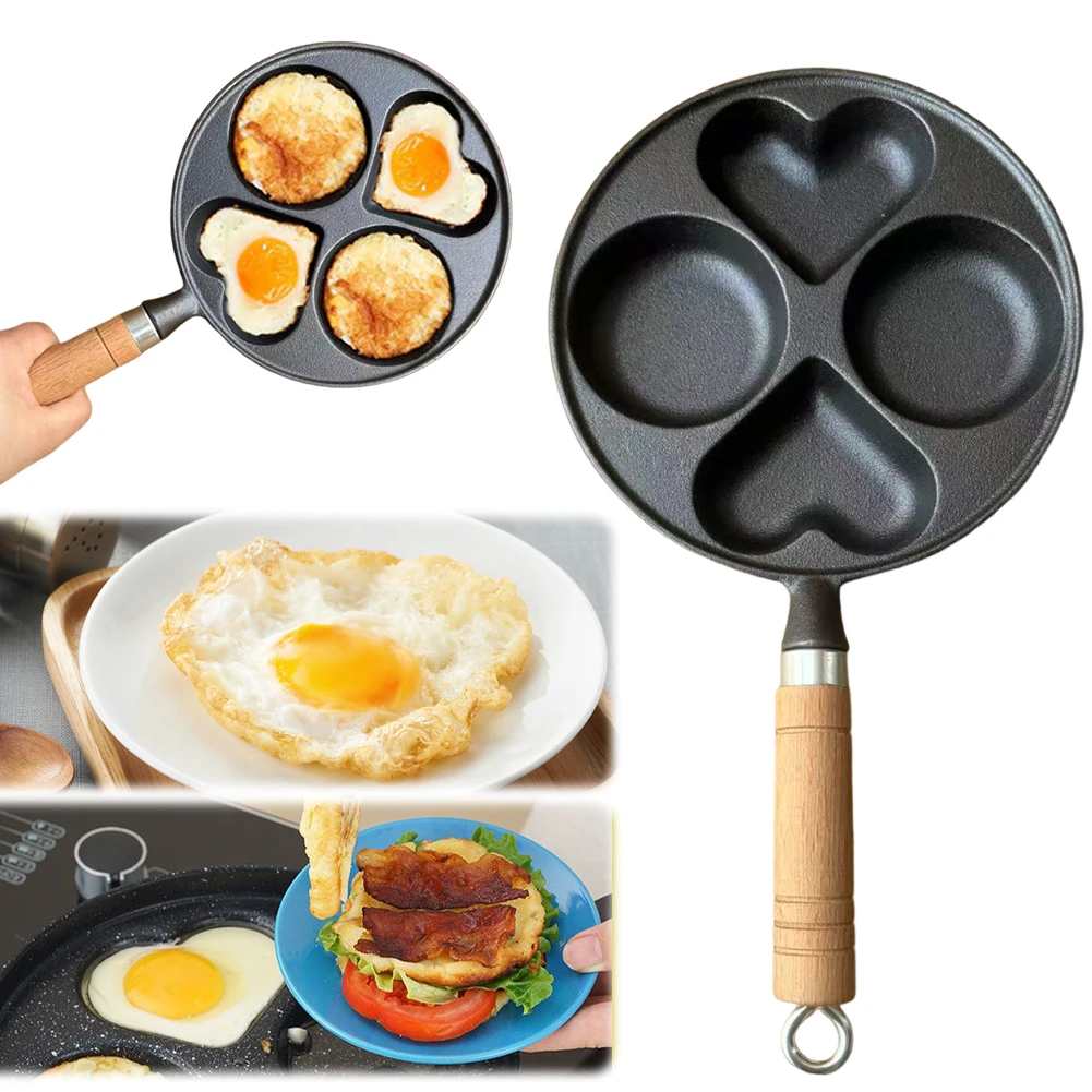 4-Loch-Omelettpfanne, Bratpfanne für Spiegeleier, Antihaftbeschichtete Eierpfanne mit Granitbeschichtung und Holzgriff für Gasherd und Induktionskochfeld