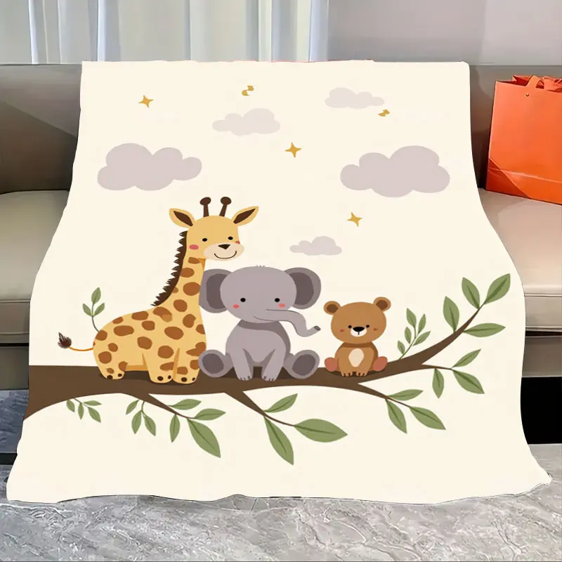 

1 шт. фланелевое одеяло с милыми животными сафари для детей - мягкое уютное одеяло с изображением джунглей