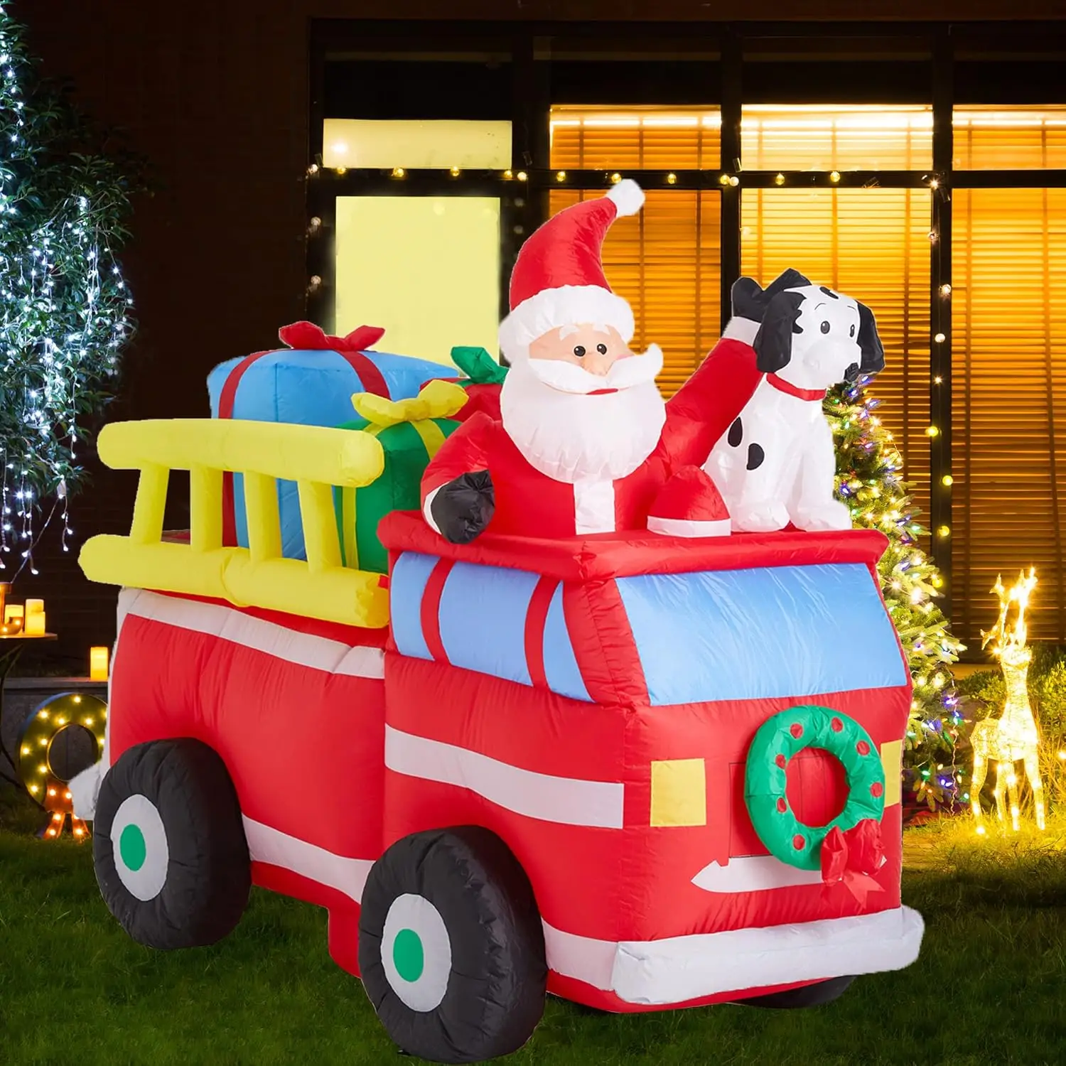 

Christmas Inflatable Decoration Santa in Truck Inflatable Outdoor Decoration 7 FT Lighted Blow Up Xmas Decor for Yard,