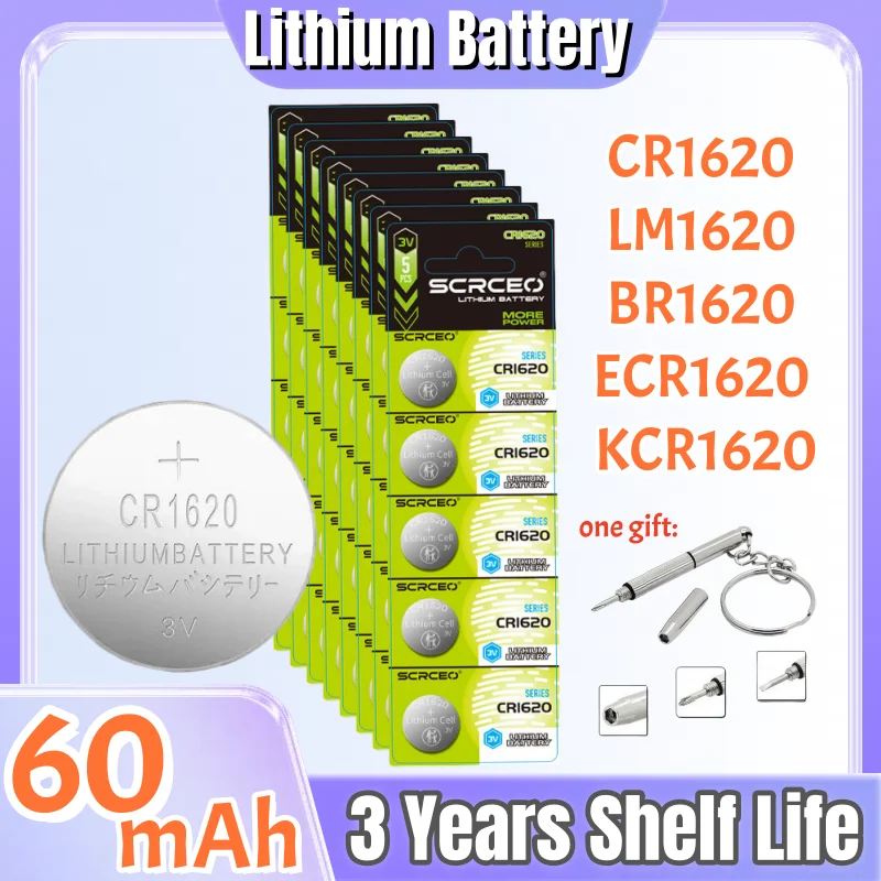 2-100 Uds CR1620 3V batería de botón de litio DL1620 BR1620 Compatible con llave de reloj Fob calculadora coche juguetes de Control remoto