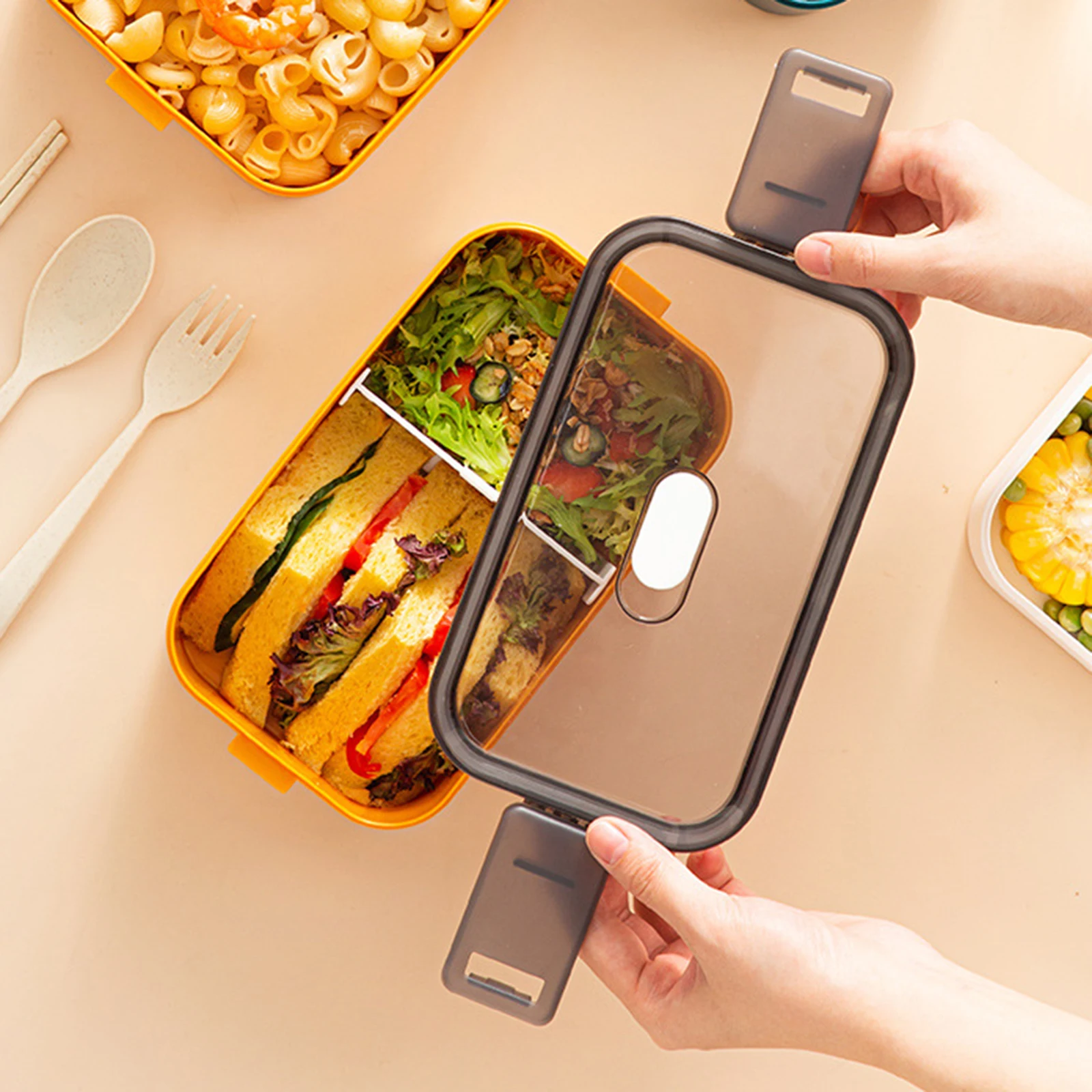 

Microwave Lunch Box 1200Ml Bpa-Free Plastic Food Container Portable Leak-Proof Bento Boxes For Office School Travel