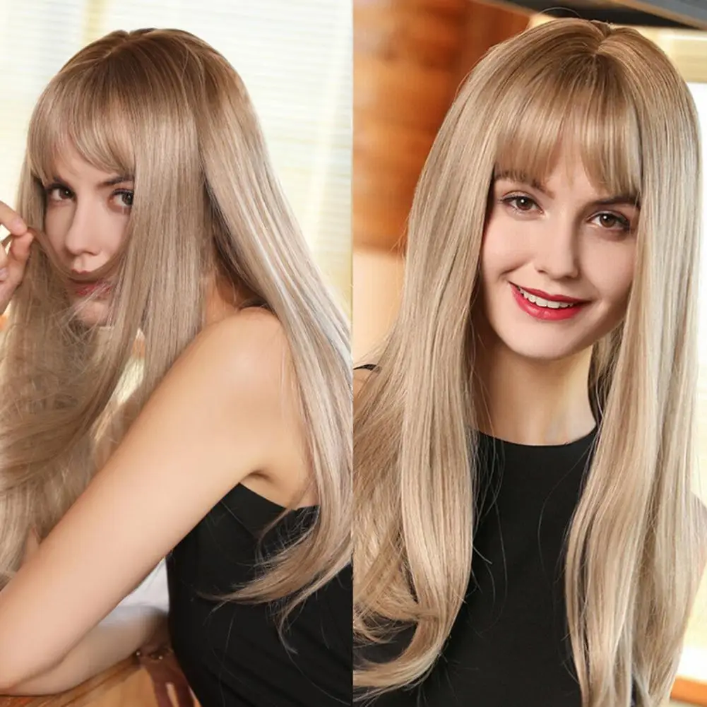 Long Straight Hair Wig European American With Bangs High Temperature Wire Wig For Cosplay Style Enhancement Hairstyle Hairpiece