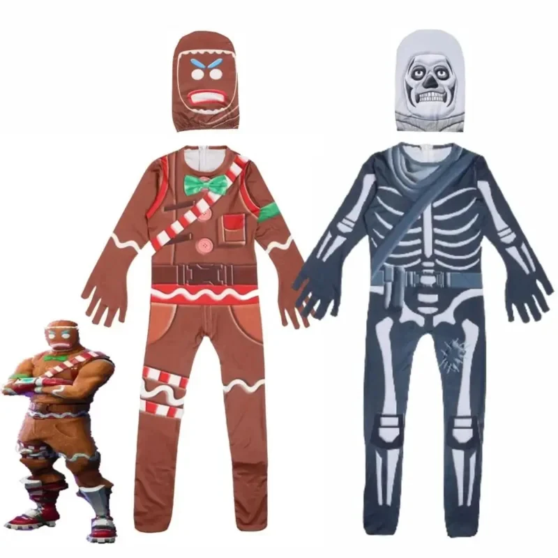 

✿2026✿Kids Skull Trooper Raven Cosplay Zentai Jumpsuit Boys Girls Halloween Costume Battle Royal Carnival Funny Clothing✿