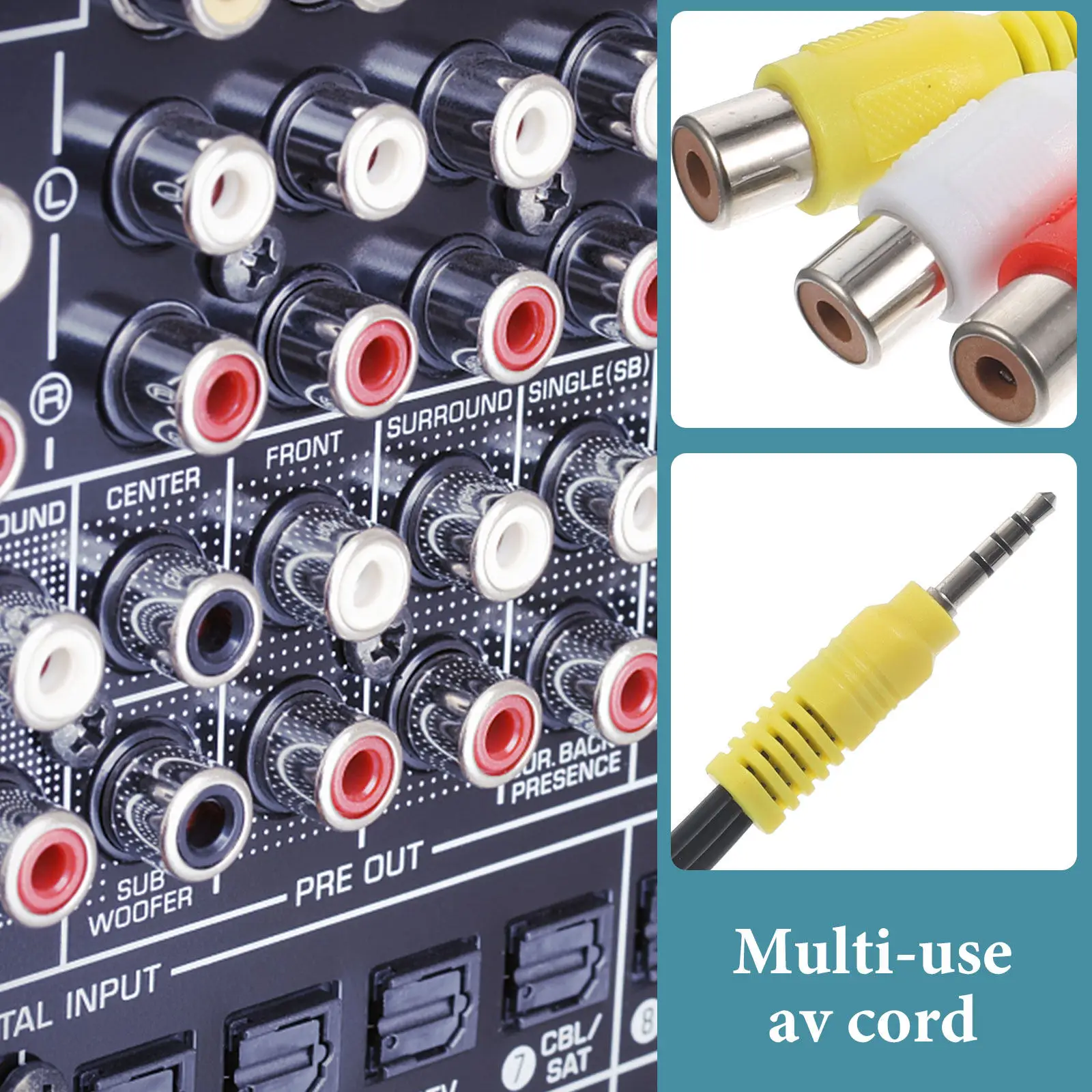3Pcs Av Adapter Connecting Cord Multi-Use Video Audio Adapter Reuse Satellite Receiver to Three Female Seat Flexible