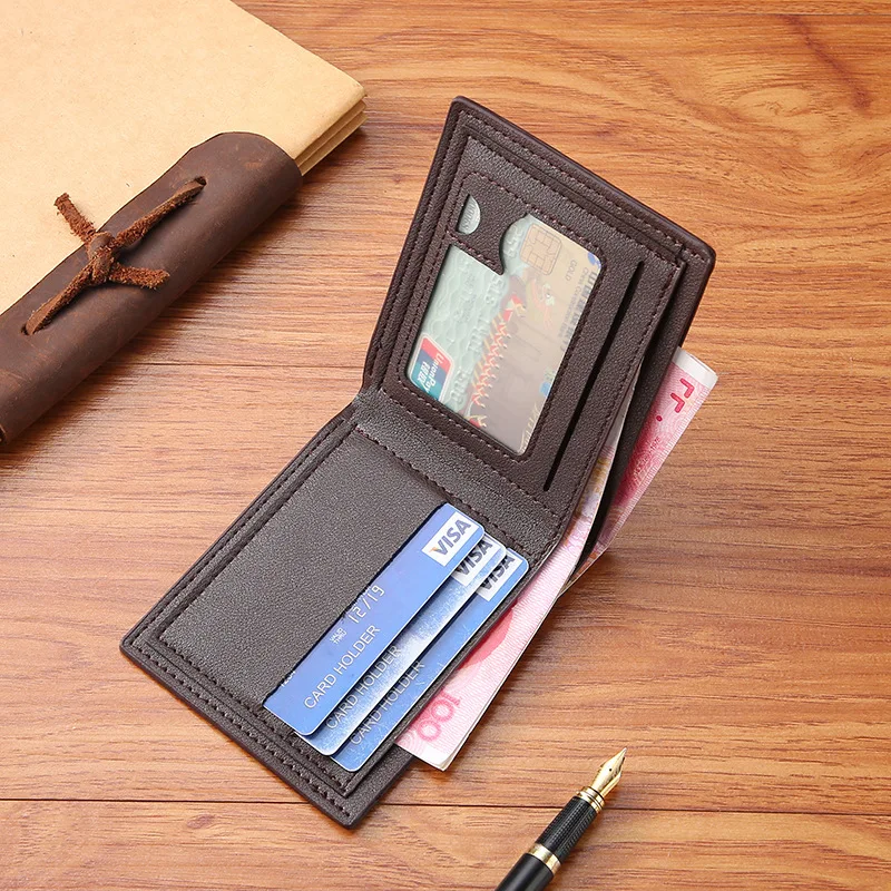 Classic Men's Leather Wallets Slim Minimalist Hawk Pattern Bifold Credit ID Card Holder Wallet Purse Short Thin Money Clip image 3