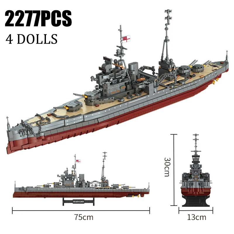 

WW1 Queen Elizabeth Battleship Building Blocks Kit - 2277Pcs Large Warship Model Bricks with Turrets Sets Toy Gifts for Kids MOC