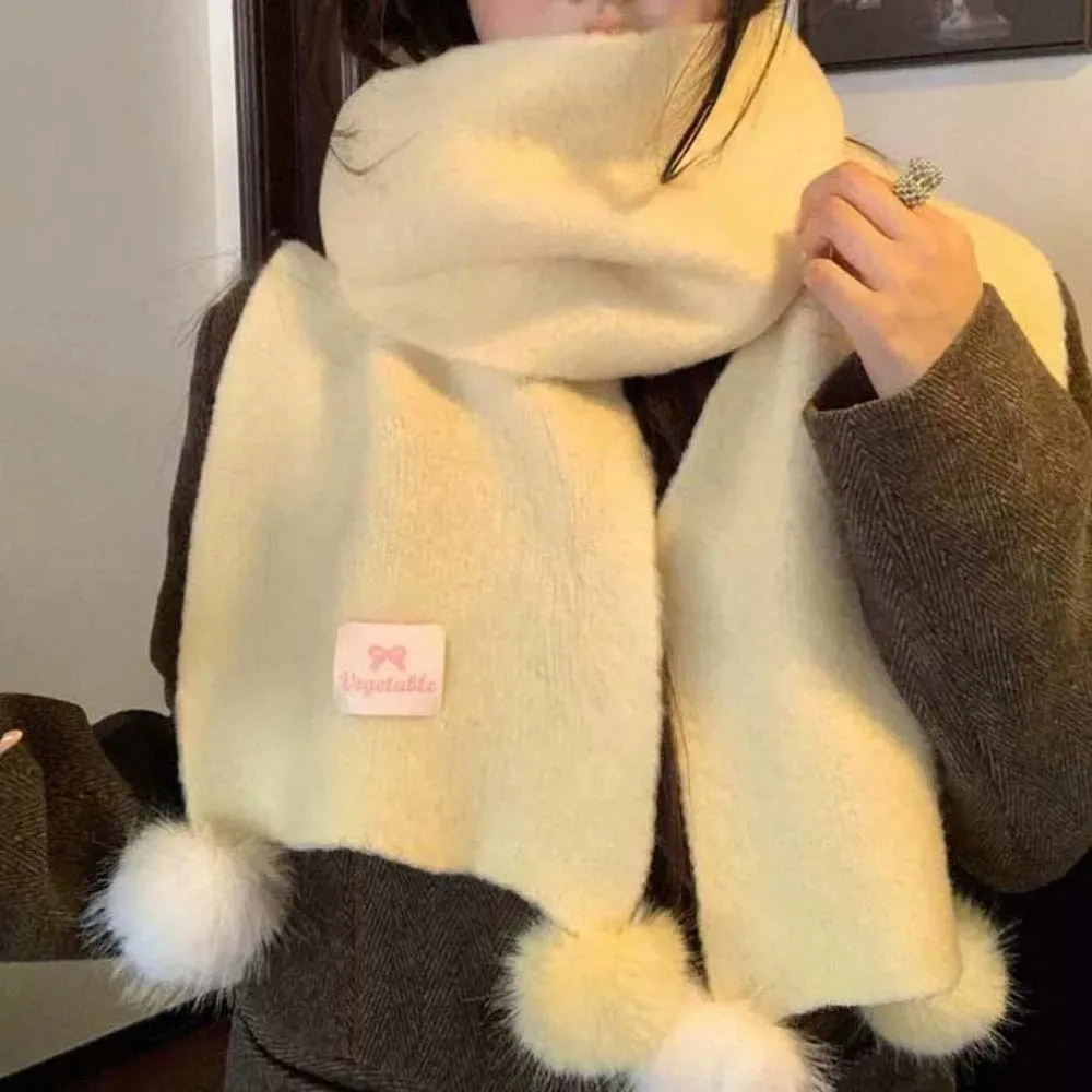

Шаль с плюшевым шариком, вязаный шерстяной шарф, мягкий ветрозащитный длинный утолщенный шейный платок, антихолодный универсальный зимний теплый шарф для пары