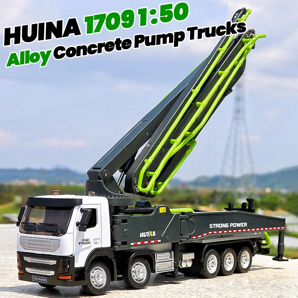 

Huina 1709 Alloy Trucks Model 1/50 Cars Crane Toy Concrete Pump Truck Toy Simulation Engineering Construction Toys for Boys