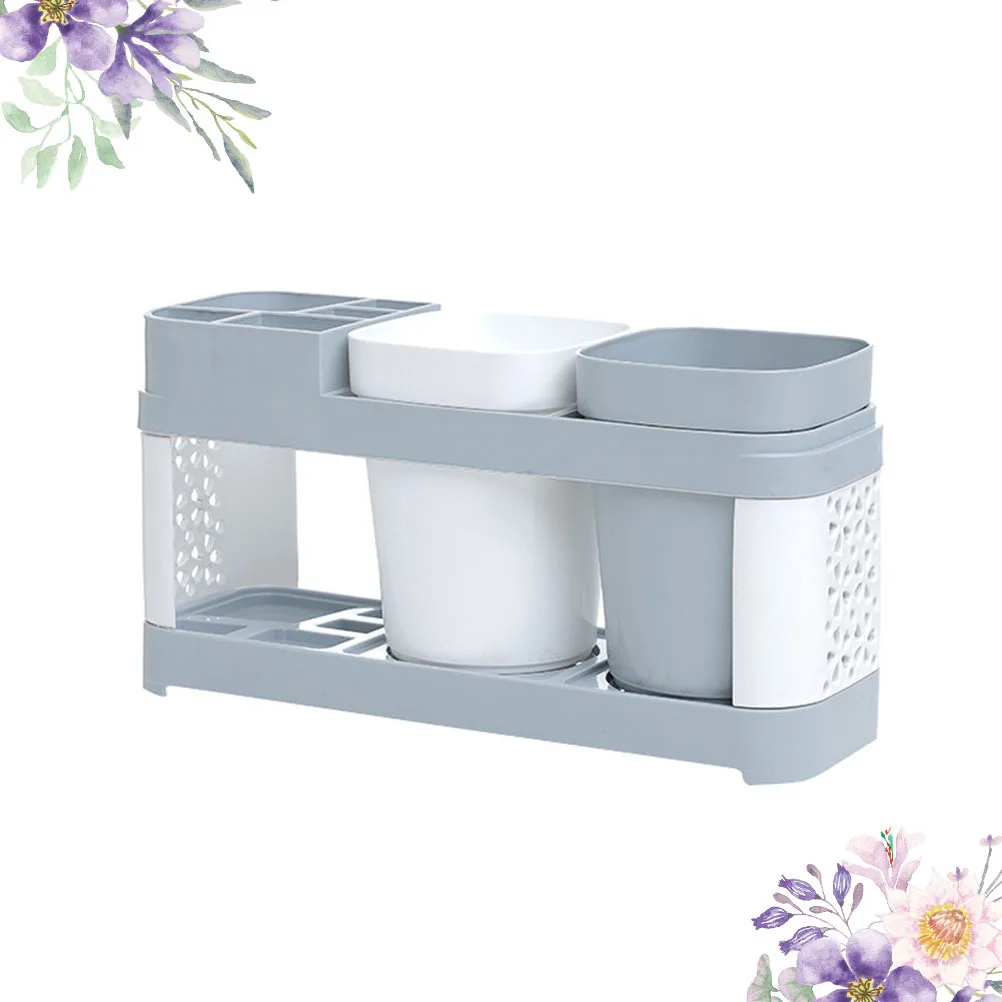 حامل فرشاة الأسنان، رمادي أبيض، منظم حمام متعدد الوظائف لسطح المكتب، رف كوب بلاستيكي للاستخدام المنزلي للأزواج، آمن من البولي بروبيلين