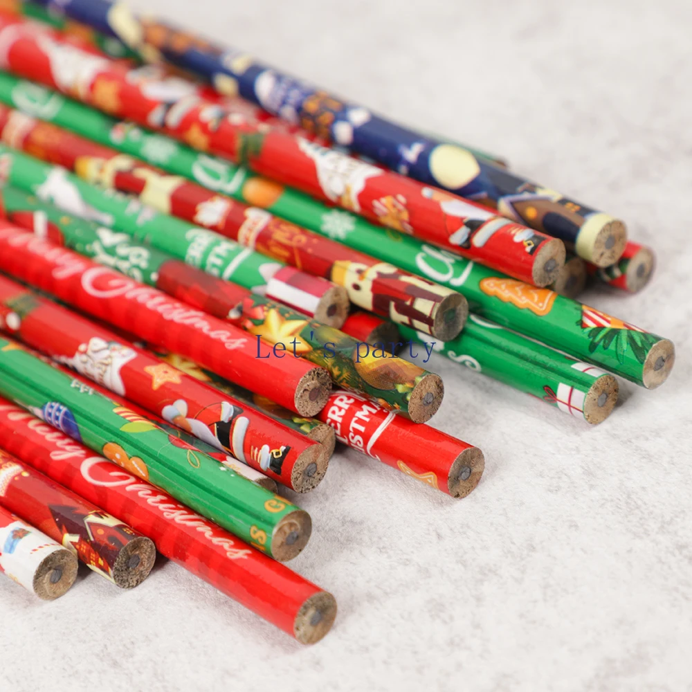 24Pcs Cartoon Christmas Santa Claus HB Writing Painting Pencils for Kids Christmas Theme Party Favors New Year Stationery Gift