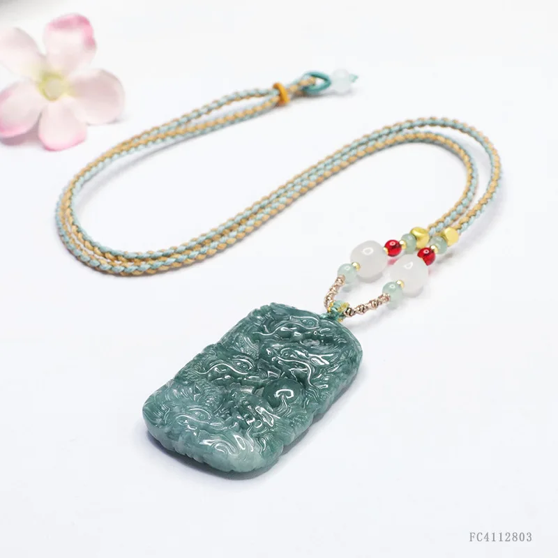 

Junyu Natural Old Material High end A-grade Jade Nine Dragon Protector Pendant Zodiac Dragon Blue Water Brand Necklace Jewelry