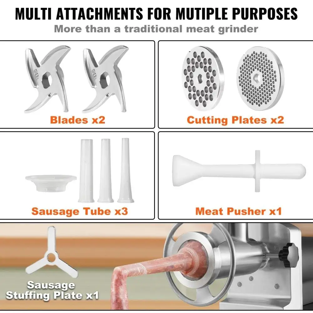 Heavy Duty Electric Meat Grinder 992 Lb/H Capacity 1100W Sausage Stuffer