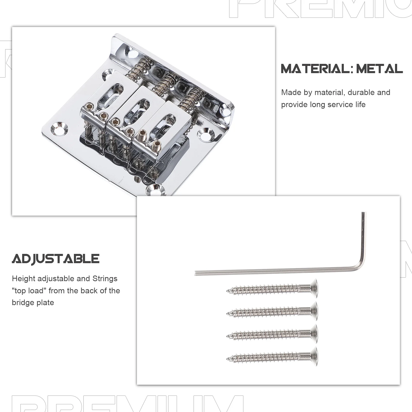 

3 String Bass Bridge Metal Cigar Box Guitar Bridge Plate 4 Screws Adjustable Top Load For Jazz Vintage Style Solid