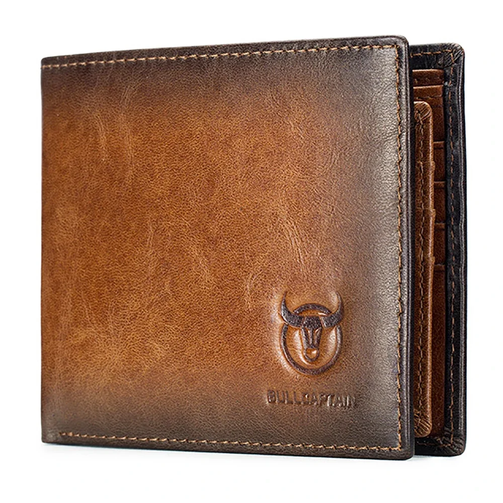 2026 New Wallet for Men Genuine Leather Retro RFID Blocking Slim Bifold Front Pocket Wallets Mens with 2 ID Window