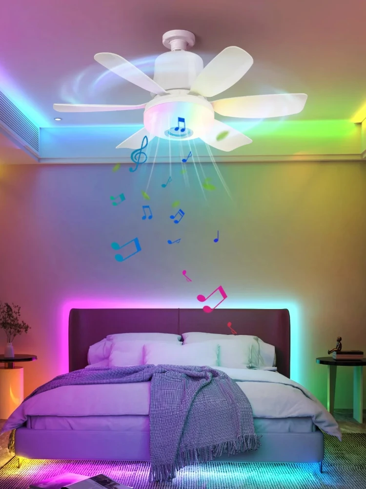 Ventilateurs de plafond E27 à couleur rvb, avec télécommande, Bluetooth, synchronisation musicale, 32W, lumière Led pour chambre à coucher, éclairage de cuisine