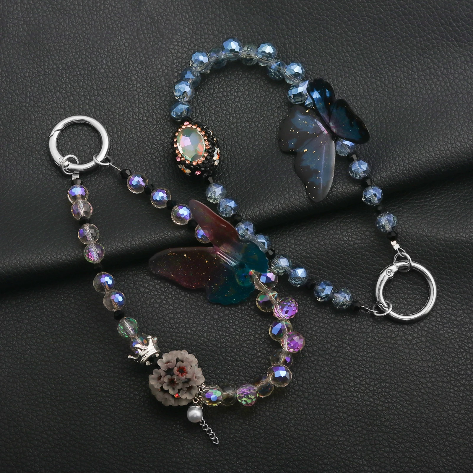 3D Butterfly Crystal Phone Lanyard Anti-Lost Wrist Chain Rhinestone Flower Key Ring Cute Y2K Cell Strap Bag Pendant Accessory