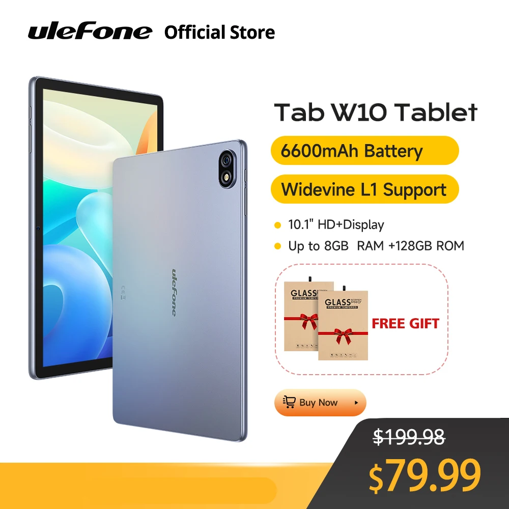 Ulefone-Tab W10 Tablet, 10.1 "HD + Display, 8GB de RAM, 128GB ROM, 6600mAh, Unisoc T606, Android 14