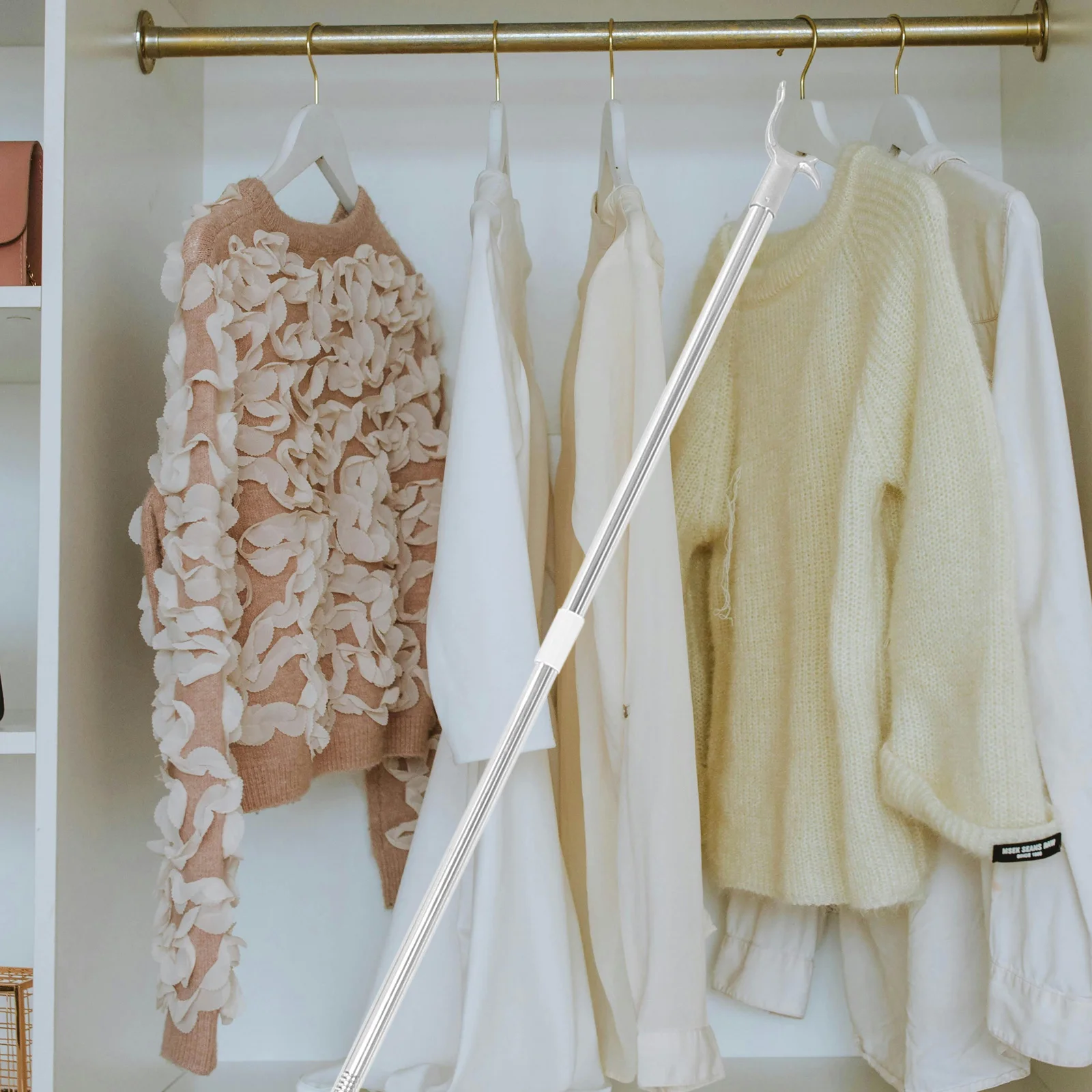 

Clothes Drying Rod Stainless Steel Splicing Design Heavy Duty For Wardrobe Closet Balcony Home Use Clothes Picking Rod