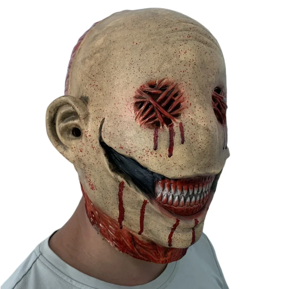 2025Halloween Bloederig Gezichtsloos Bloederig Horror Clown Masker Volwassen Monstermasker Volledig Gezicht Lattice Kostuumfeest
