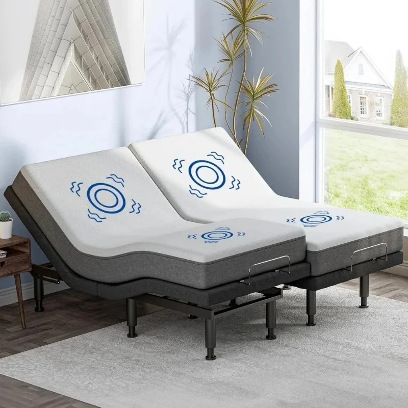 

Adjustable Bed Frame Split King with Massage, Electric Bed Base Frame with Adjustable Legs, USB Ports, Wireless Remote