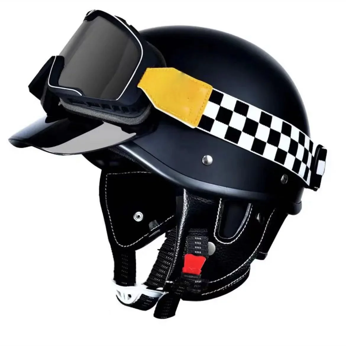 

Motorcycle Helmet Half Helmet with Goggles Electric Vehicle Safety Helmet Suitable for Men and Women