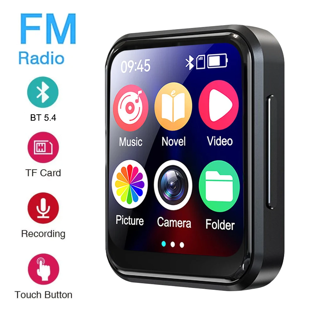 مشغل MP3 بلوتوث 5.4 HiFi مشغل موسيقى محمول صغير MP3 وكمان مع شاشة تعمل باللمس كاميرا تشغيل الفيديو راديو FM
