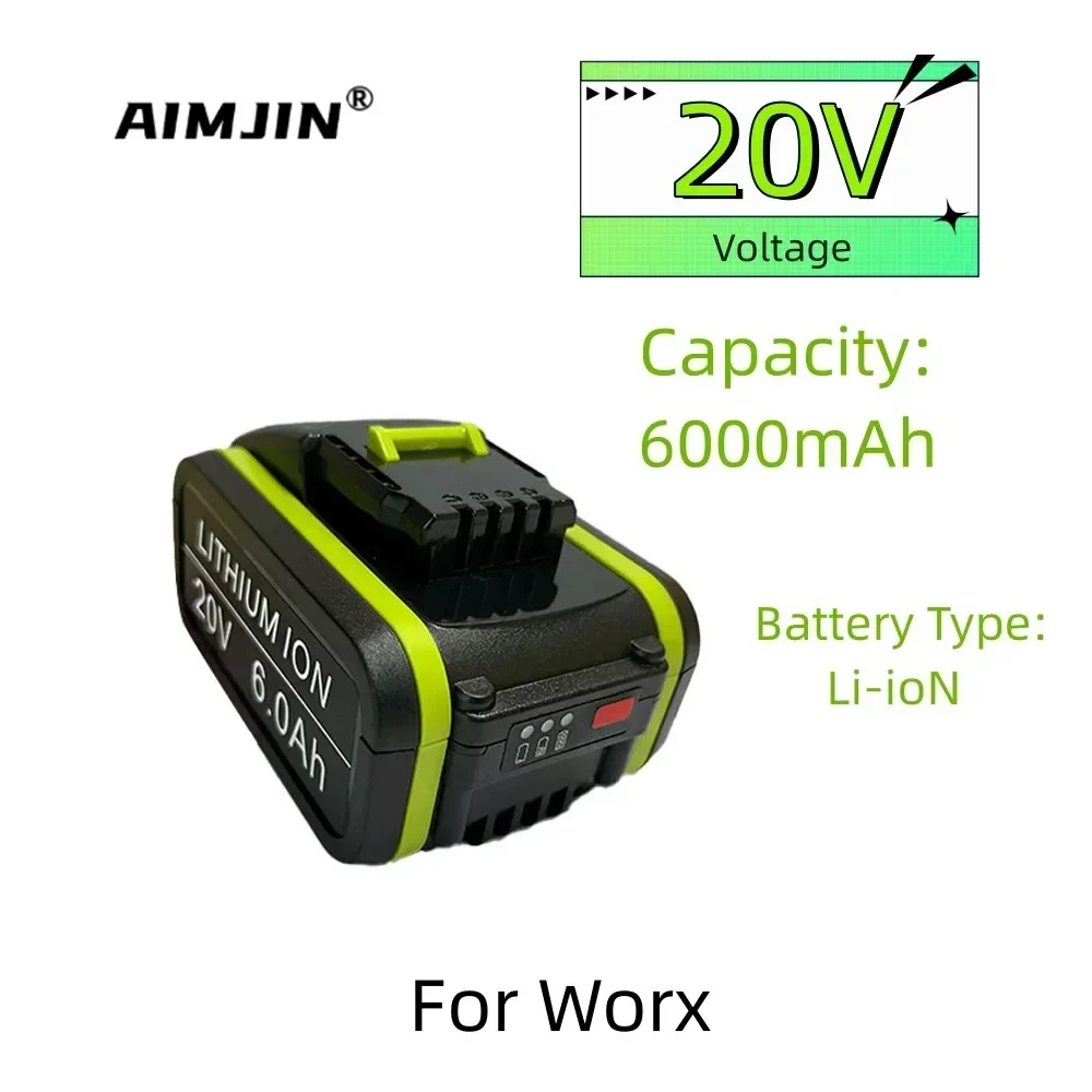 

20V 6000mAh Replacement Worx Max Li-Ion Battery WA3551 WA3551.1 WA3553 WA3641 WX373 WX390 Rechargeable Battery Tool