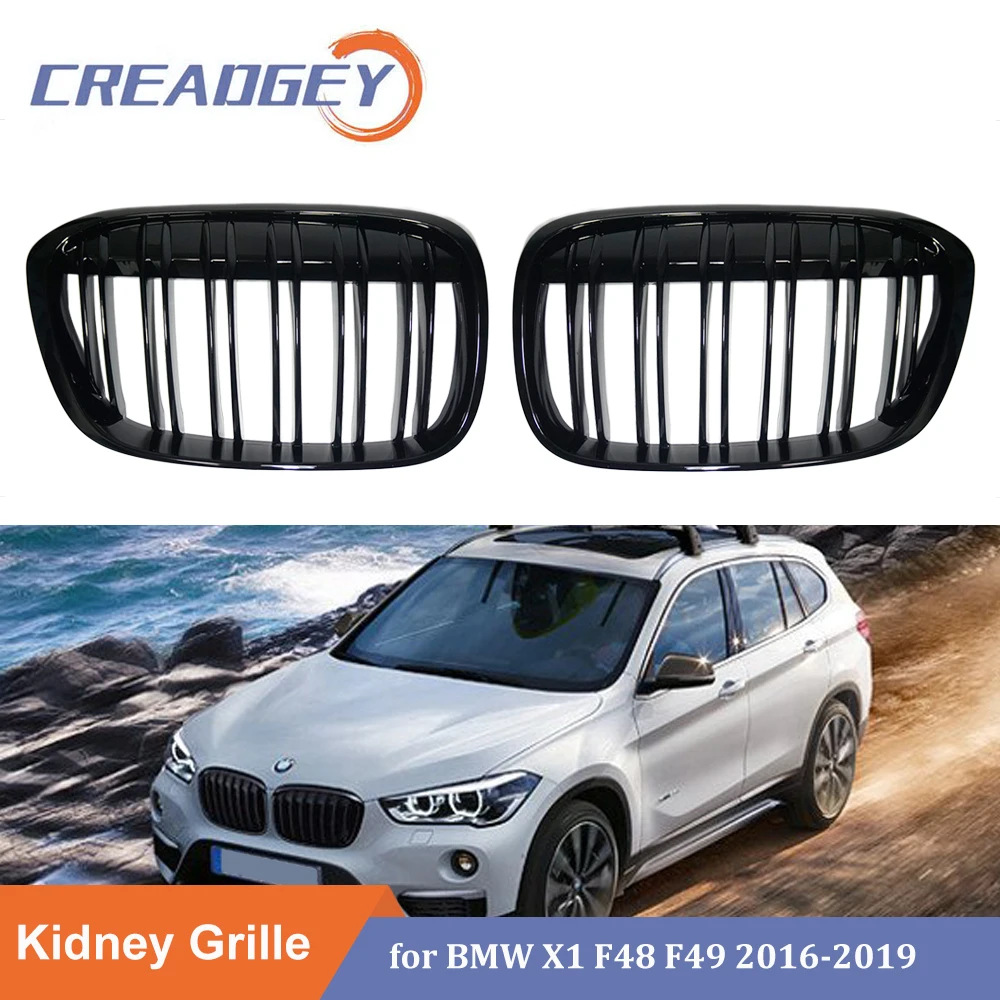 

Car Front Bumper Kidney Grill Gloss Black Grille For BMW X1 F48 F49 2016 2017 2018 2019 2020 Dual Line 2 Slats M style