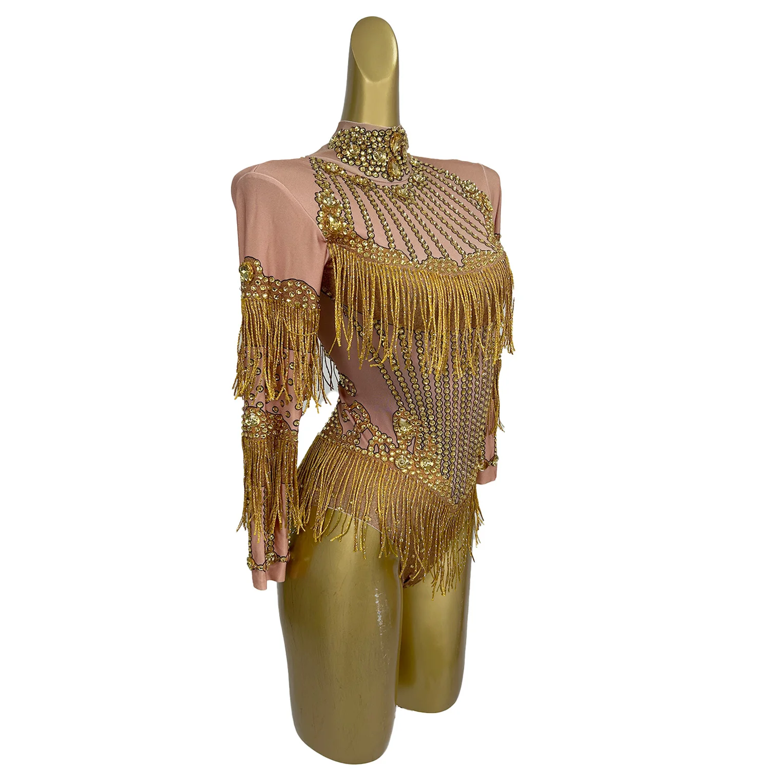 Sexy Rhinestone Tassel Classic Bodysuit Nightclub Stage Performance Jazz Dance Showgirl Outfit Spandex Women Bar Bodysuit Liusu