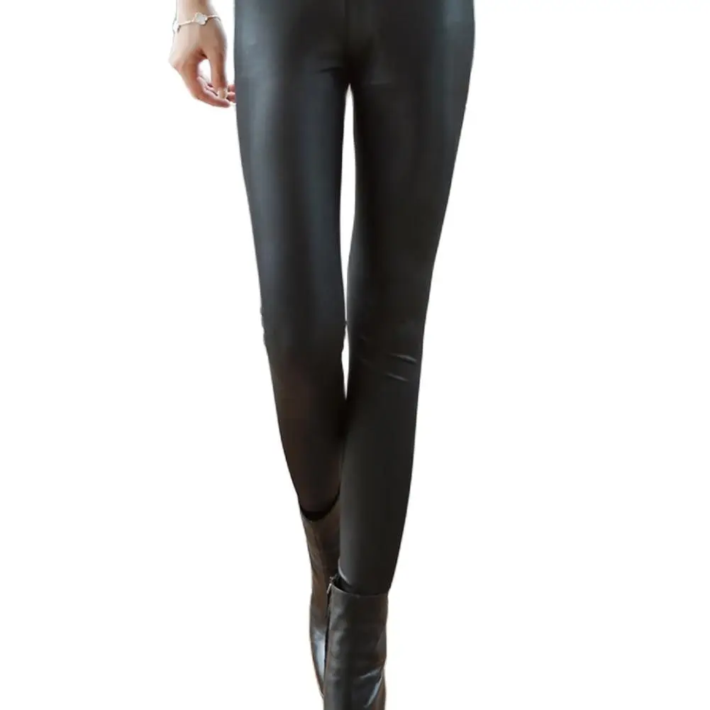 Fashion Women Stretchy Pants High Waist Faux Leather Trousers Skinny Pants Full Length Leggings Pencil Tight Trousers