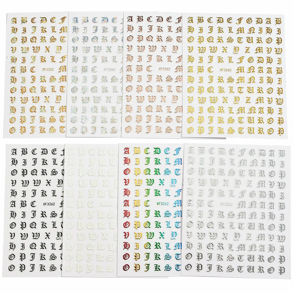 8/12pcs/kit Alphabets Nails Sticker 8*10cm Colorful Number Adhesive Decal 3D English Letter  DIY Manicure Sticker NK-15*