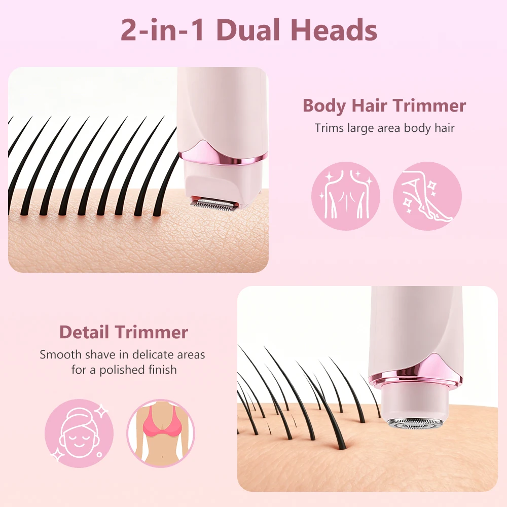 Woman Hair Trimmer Electric Razor,Dual-Head 2 IN 1 Design,Female Shaver For Underarm Arm Leg Bikini