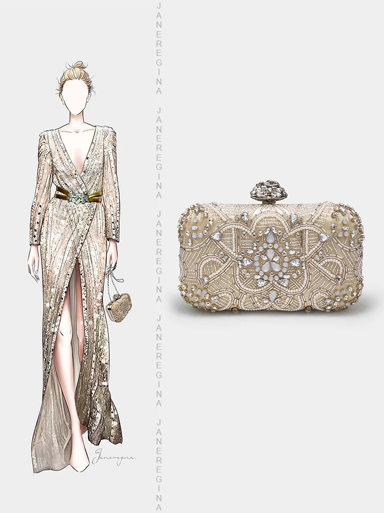 Hxl Banquet Clutch Rhinestone Clutch Cheongsam Dinner Evening Dress Socialite Handbag