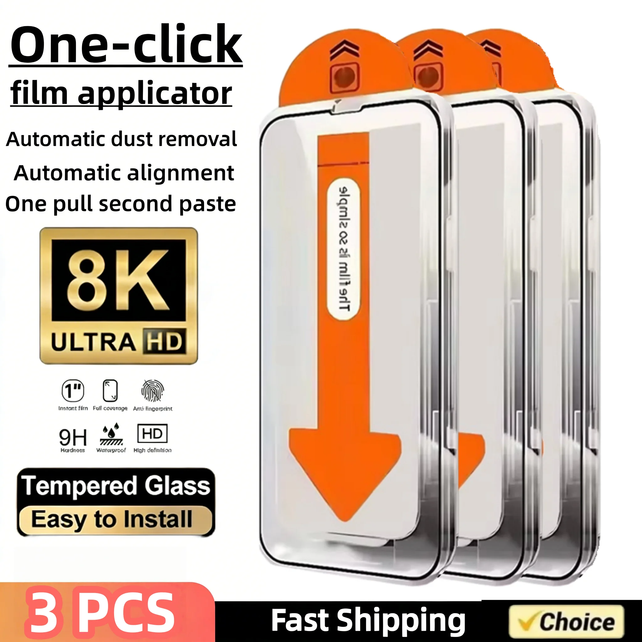 Kit com 3 Películas Protetoras de Tela de Alta Definição de Fácil Instalação para iPhone 17 16 13 Pro Max 11 15 14 16e 12 Mini XR Plus Air X em Vidro Temperado