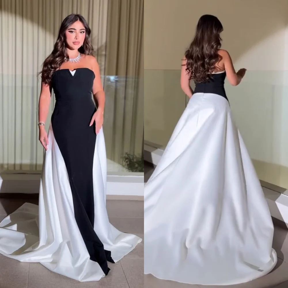 

Customized Jersey Pleat A-line Strapless Floor-length Bespoke Occasion Elegant Party Wedding Formal Evening Dresses Simple