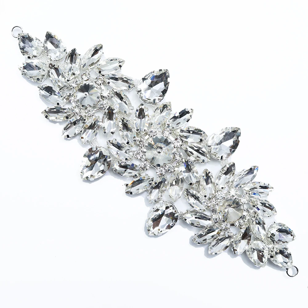 Rhinestone Applique Belt Marquise Crystal Diamante Patch Hand Welded Motif for Wedding Dress Sash Hat