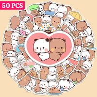 50sheets/set Bear Cute Bear and Panda Stickers Panda Waterproof Cartoon Bear and Panda Stickers Cartoon PVC Bubu Dudu Stickers