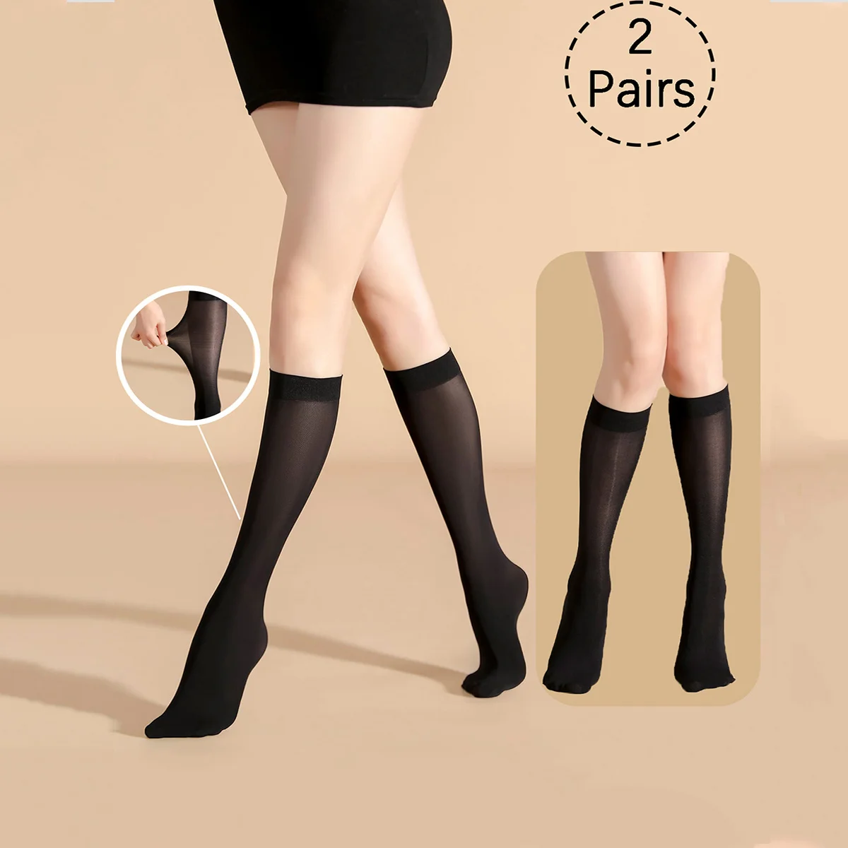 

2 pairs women Ultra-Thin sheer stocking Sexy Nylon stocking Lolita Girls Breathable Transparent Black Solid Color Long Socks