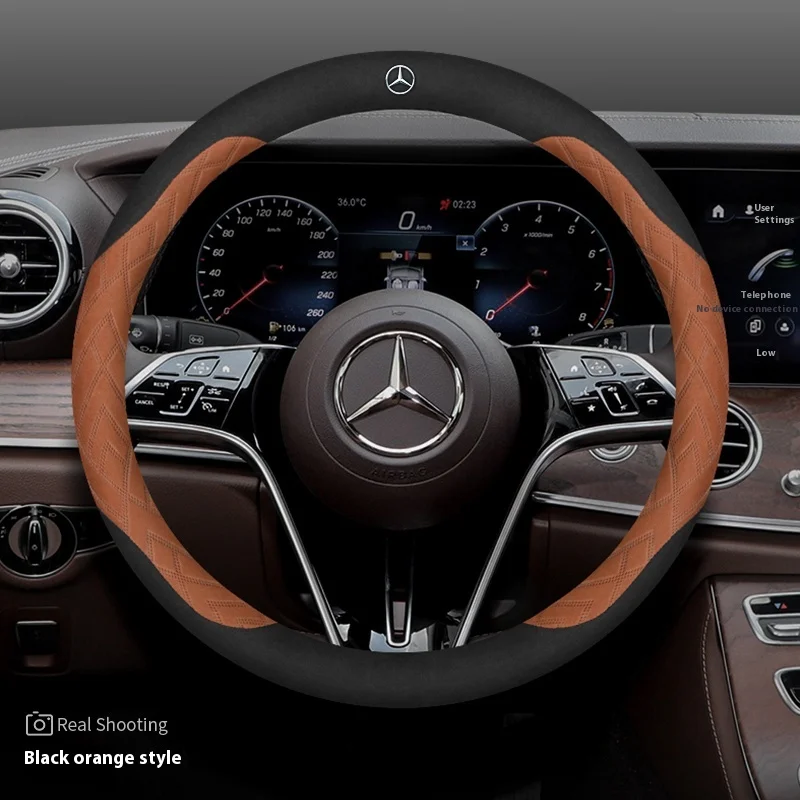 For Mercedes-Benz A B C E S V R-Class C43 CLA GLA GLB GLC GLK SLK SL Anti-slip Microfiber Leather Car Suede Steering Wheel Cover