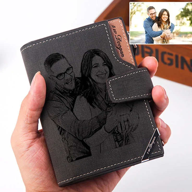 Men Short Wallet with Zipper Coin Pocket Custom Picture Personalized Photo Wallets Father's Mother's Day Gift for Men Him Her