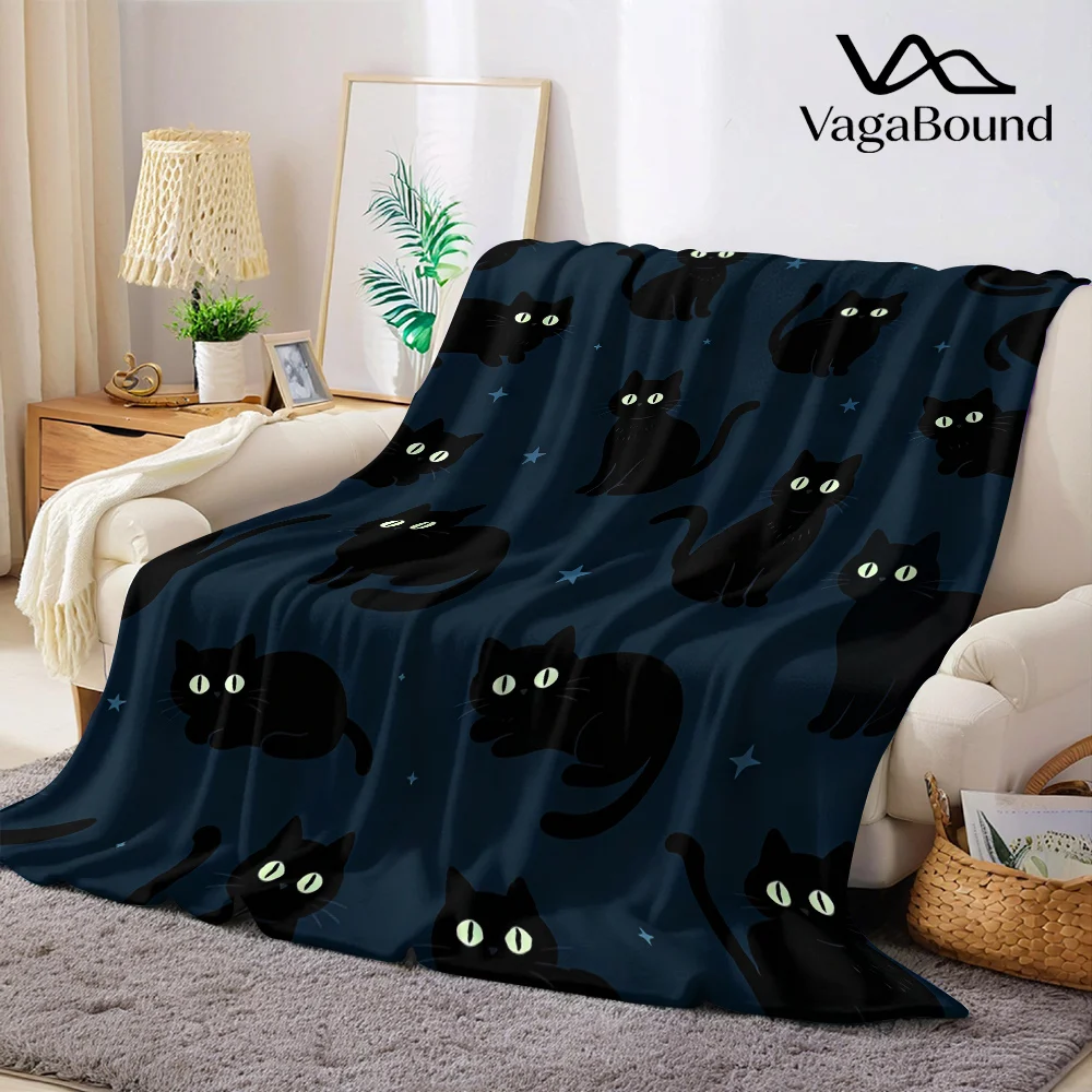 Cute Black Cats Flannel Blanket Warm Soft Halloween Christmas All-Season Couch Decorative Cozy Warm Gift
